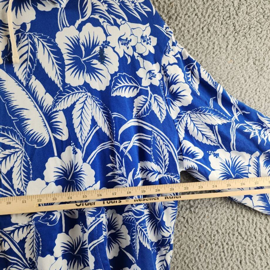 Polo Ralph Lauren Tropical Floral Spa Terry Hoodie Mens XL Blue/White Banded Hem