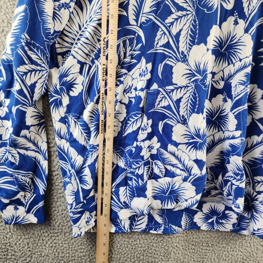 Polo Ralph Lauren Tropical Floral Spa Terry Hoodie Mens XL Blue/White Banded Hem