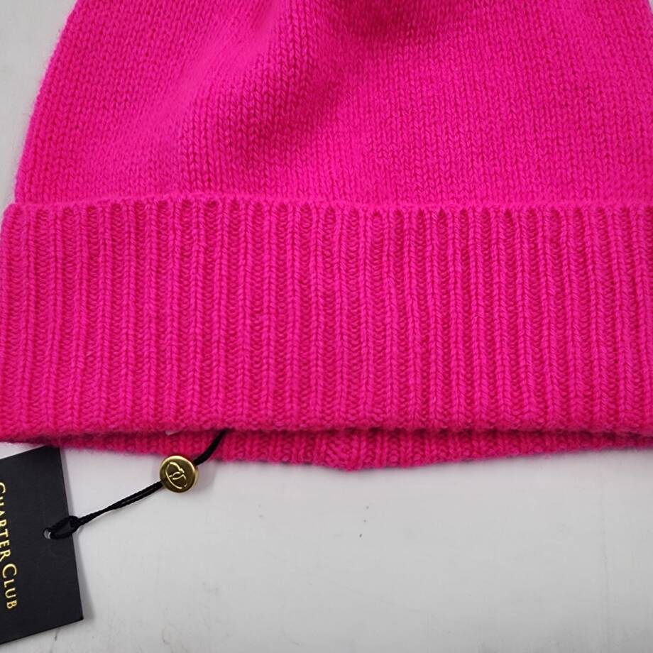 Charter Club Cashmere Cuffed Beanie Hat Women's One Size Hot Pink Solid