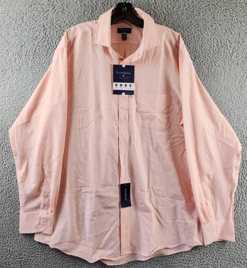 Club Room Regular Fit Traveler Shirt Men's 16.5 (34-35) Lily Orange Front Button