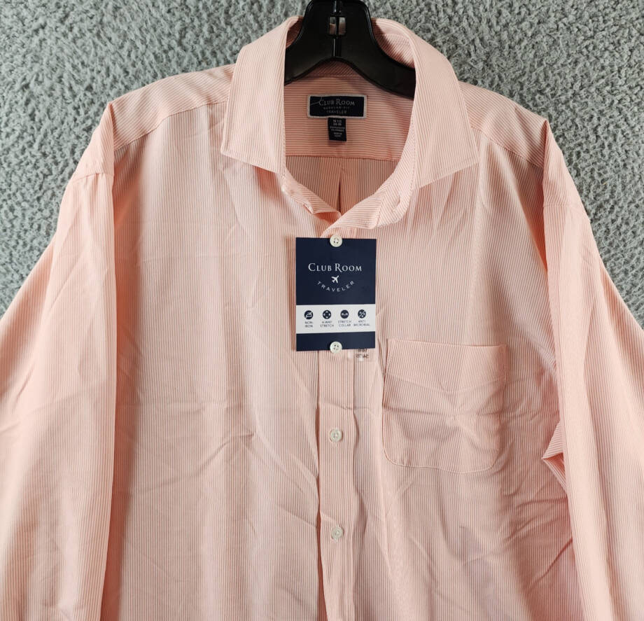Club Room Regular Fit Traveler Shirt Men's 16.5 (34-35) Lily Orange Front Button