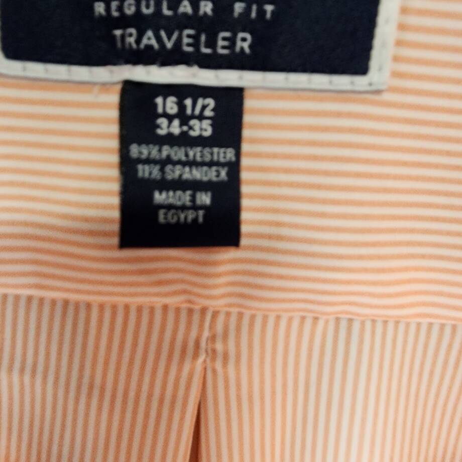 Club Room Regular Fit Traveler Shirt Men's 16.5 (34-35) Lily Orange Front Button