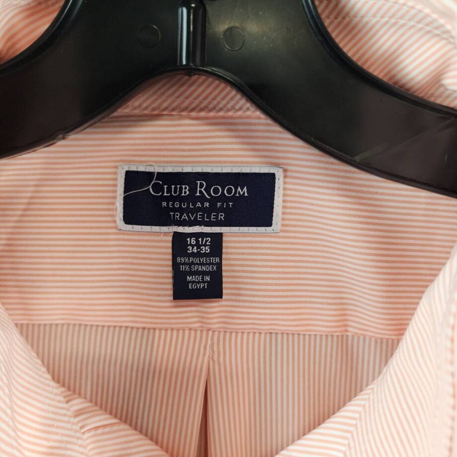Club Room Regular Fit Traveler Shirt Men's 16.5 (34-35) Lily Orange Front Button