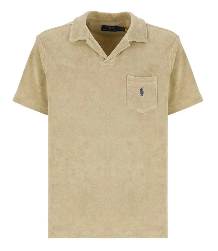 Polo Ralph Lauren Custom Slim Fit Terry Polo Shirt Men's M Beige Patch Pocket