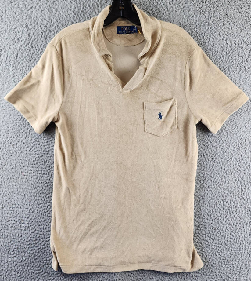 Polo Ralph Lauren Custom Slim Fit Terry Polo Shirt Men's M Beige Patch Pocket