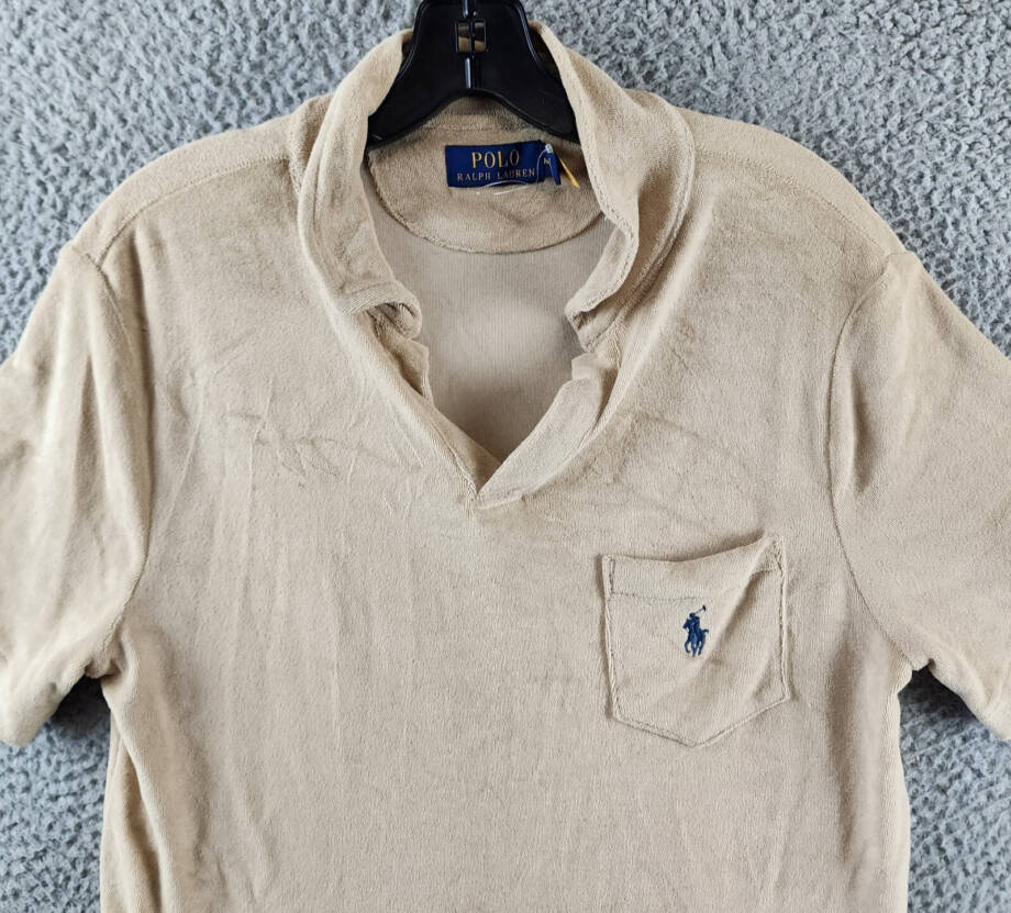Polo Ralph Lauren Custom Slim Fit Terry Polo Shirt Men's M Beige Patch Pocket