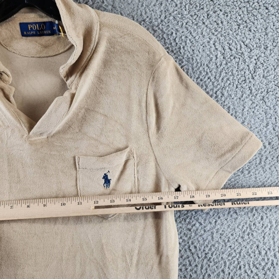 Polo Ralph Lauren Custom Slim Fit Terry Polo Shirt Men's M Beige Patch Pocket