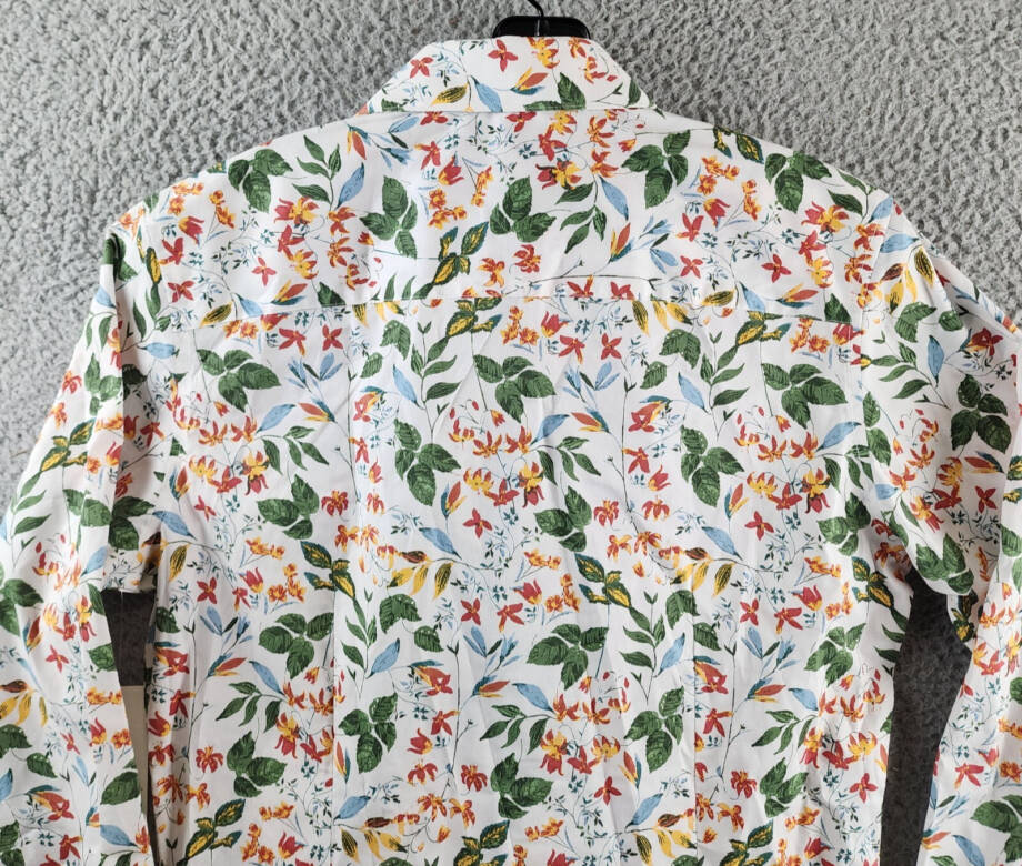 Bar III Slim-Fit Bold Ivy Dress Shirt Mens S (14-14.5) White Multi Spread Collar