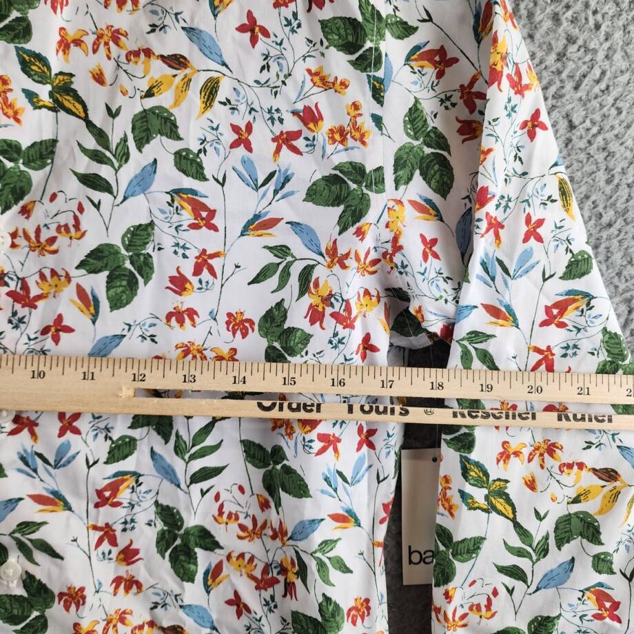 Bar III Slim-Fit Bold Ivy Dress Shirt Mens S (14-14.5) White Multi Spread Collar