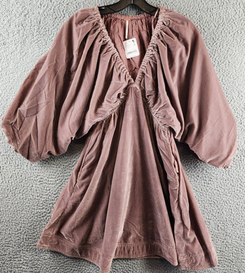 Free People Portia Velvet Mini Dress Women's XS Winter Bloom V-Neck Pullover