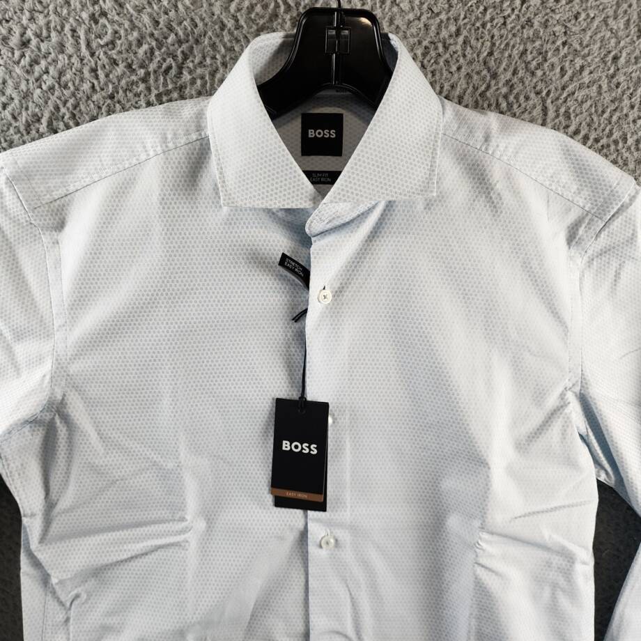 BOSS by Hugo Boss Structured Slim-Fit Dress Shirt Men's 15 Light Paste Blue