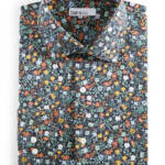 Bar III Slim-Fit Water Floral Dress Shirt Men's S(14-14.5) Navy Multi Stretch