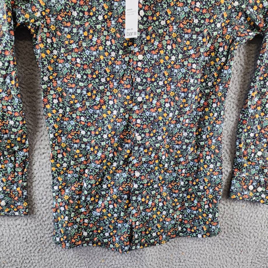 Bar III Slim-Fit Water Floral Dress Shirt Men's S(14-14.5) Navy Multi Stretch