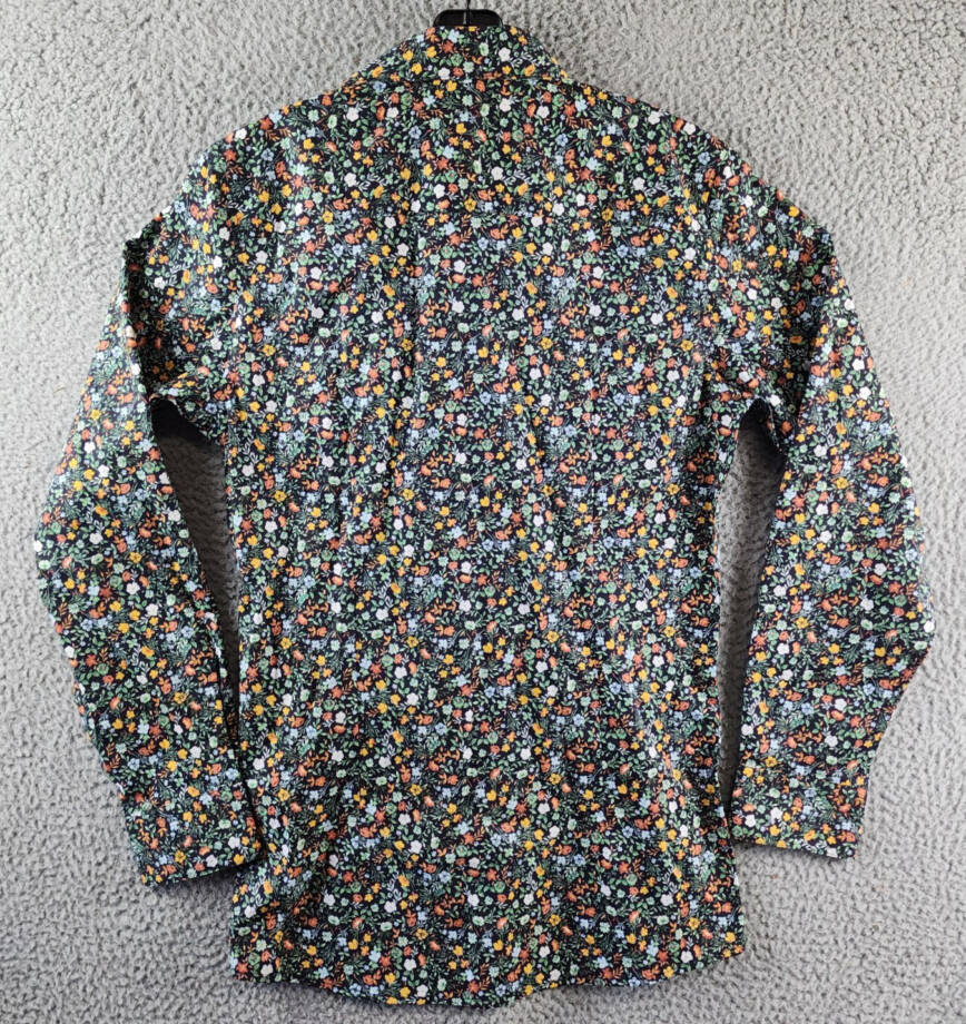 Bar III Slim-Fit Water Floral Dress Shirt Men's S(14-14.5) Navy Multi Stretch