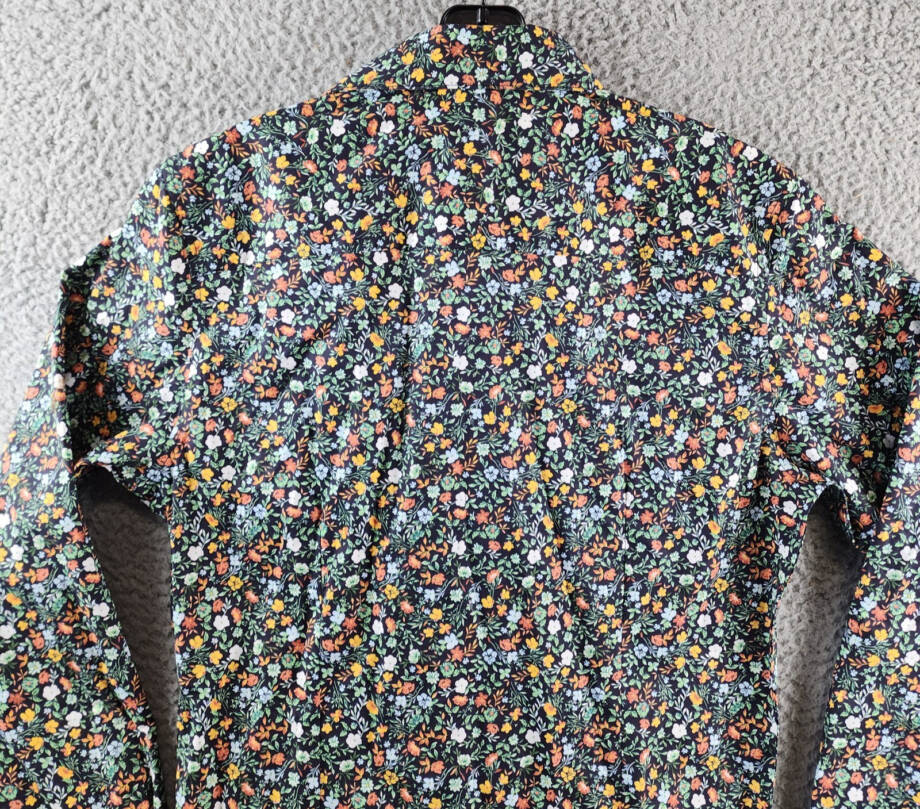 Bar III Slim-Fit Water Floral Dress Shirt Men's S(14-14.5) Navy Multi Stretch
