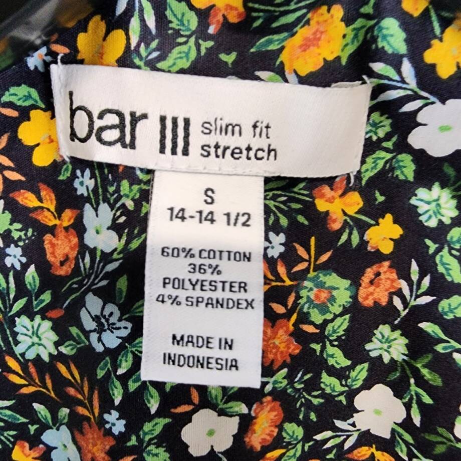Bar III Slim-Fit Water Floral Dress Shirt Men's S(14-14.5) Navy Multi Stretch