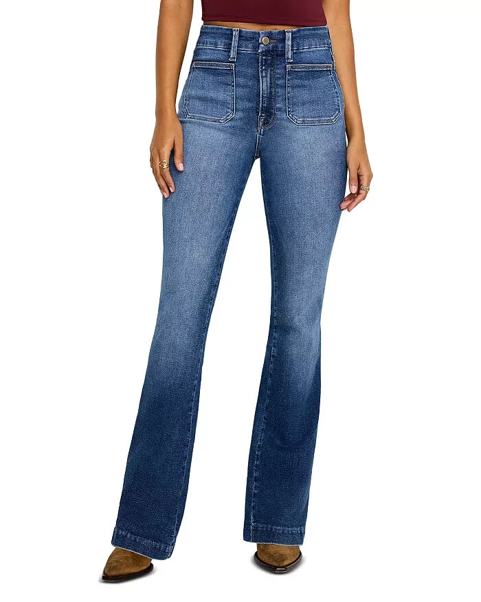 Good American Good Curve Patch Pocket Bootcut Jeans Women's 16 Indigo Zippered
