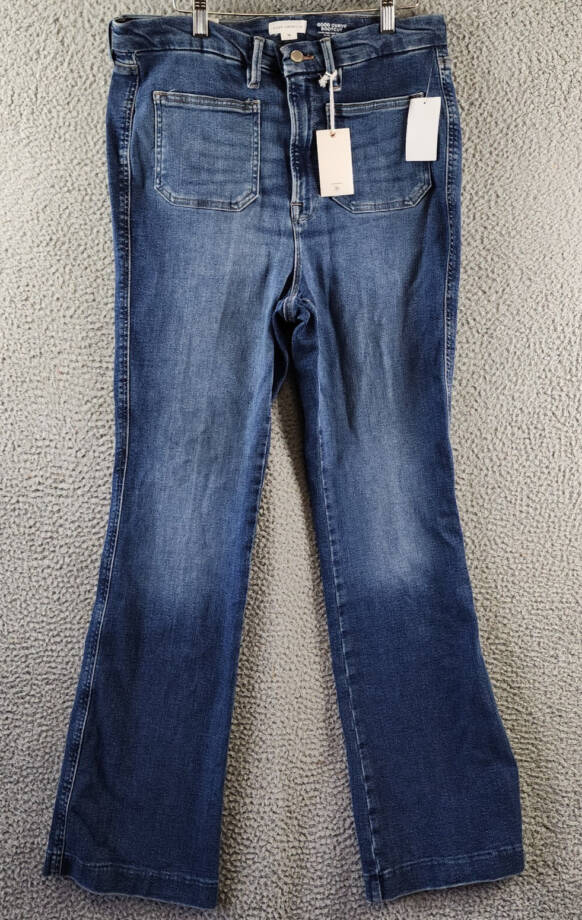 Good American Good Curve Patch Pocket Bootcut Jeans Women's 16 Indigo Zippered