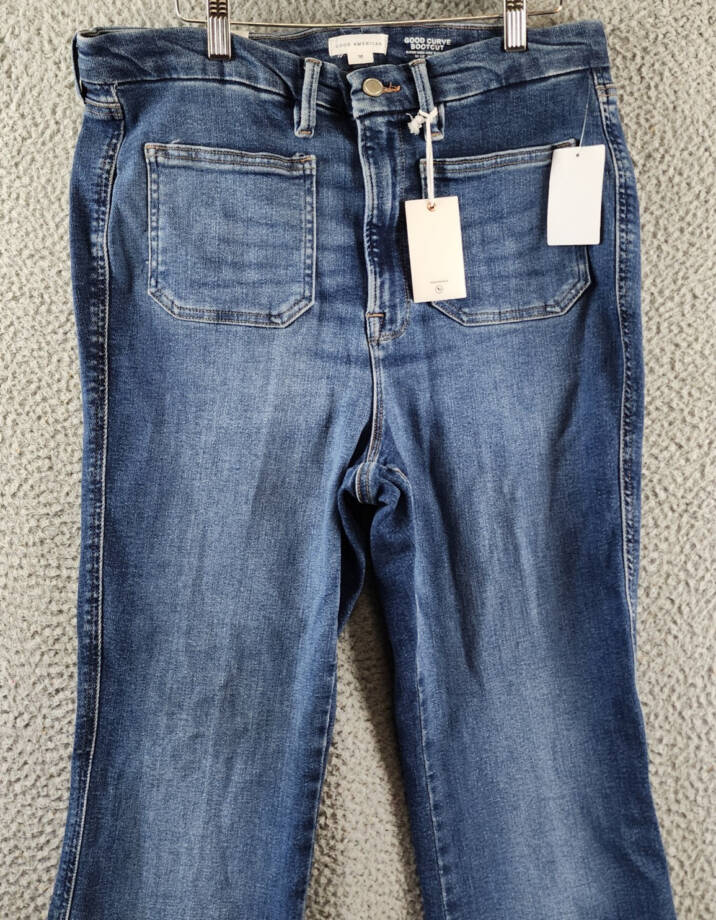 Good American Good Curve Patch Pocket Bootcut Jeans Women's 16 Indigo Zippered