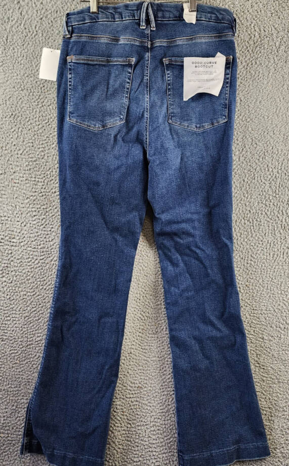 Good American Good Curve Patch Pocket Bootcut Jeans Women's 16 Indigo Zippered