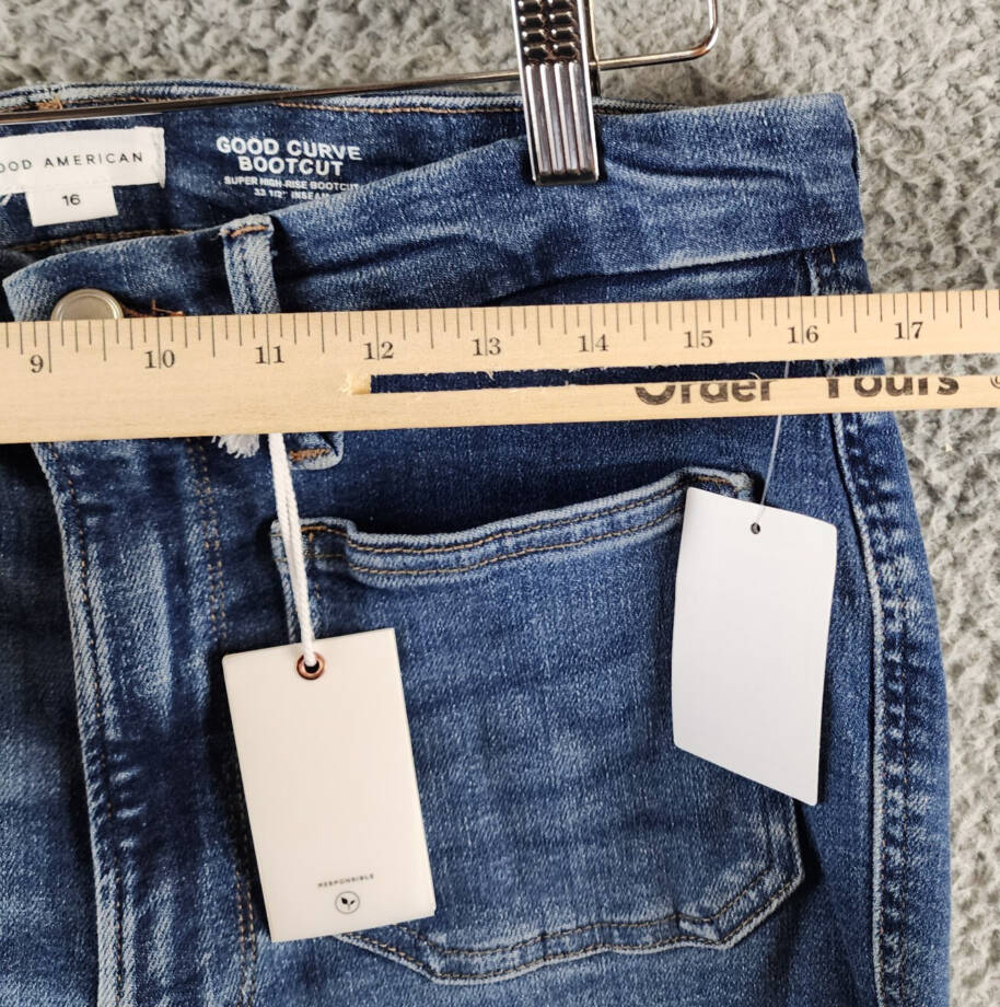 Good American Good Curve Patch Pocket Bootcut Jeans Women's 16 Indigo Zippered