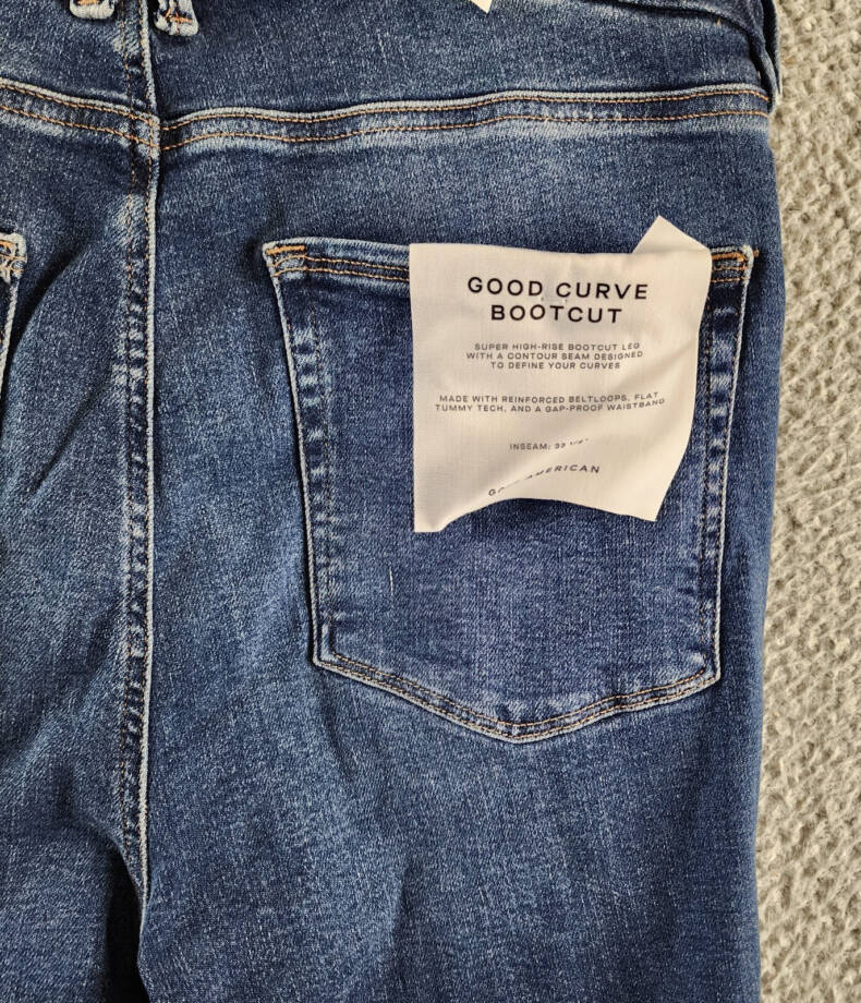 Good American Good Curve Patch Pocket Bootcut Jeans Women's 16 Indigo Zippered