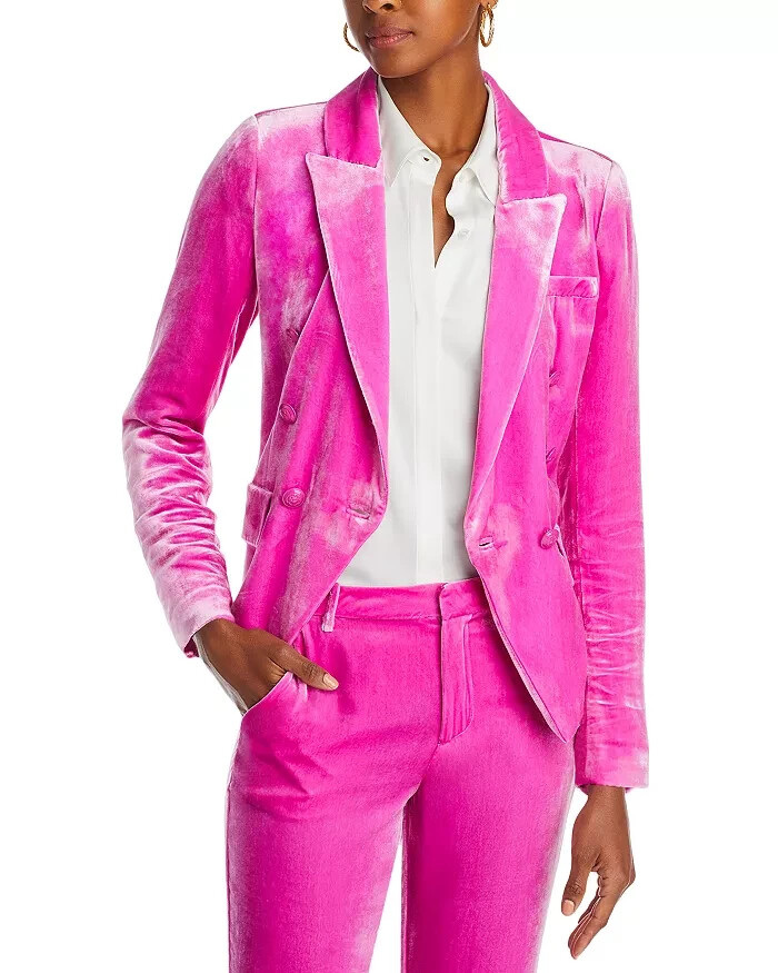 L'AGENCE Kenzie Velvet Double Breasted Blazer Women's 10 Hot Pink Faded Lined