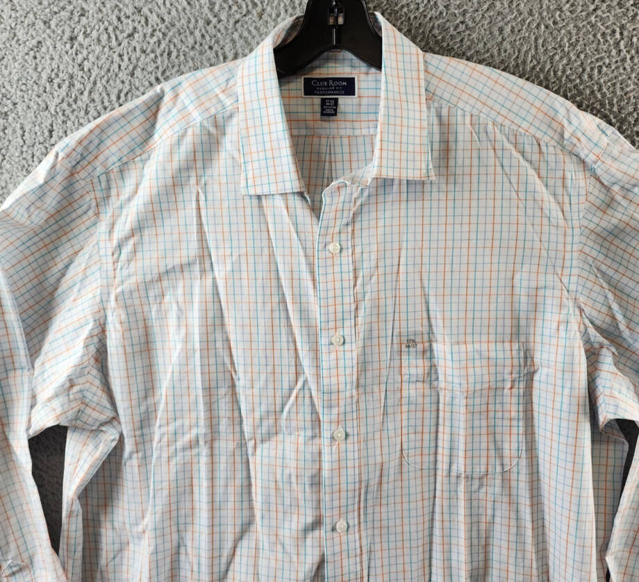 Club Room Regular Fit Performance Dress Shirt Men's 17.5 (36-37) White Multi L/S