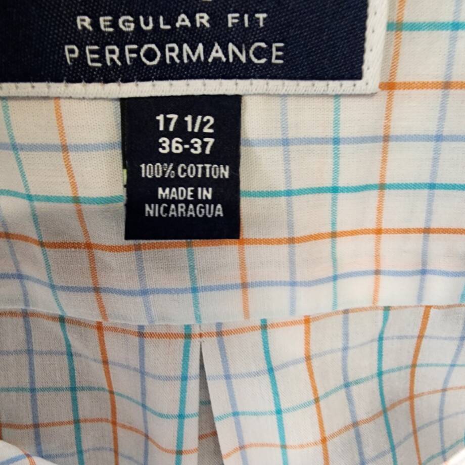 Club Room Regular Fit Performance Dress Shirt Men's 17.5 (36-37) White Multi L/S
