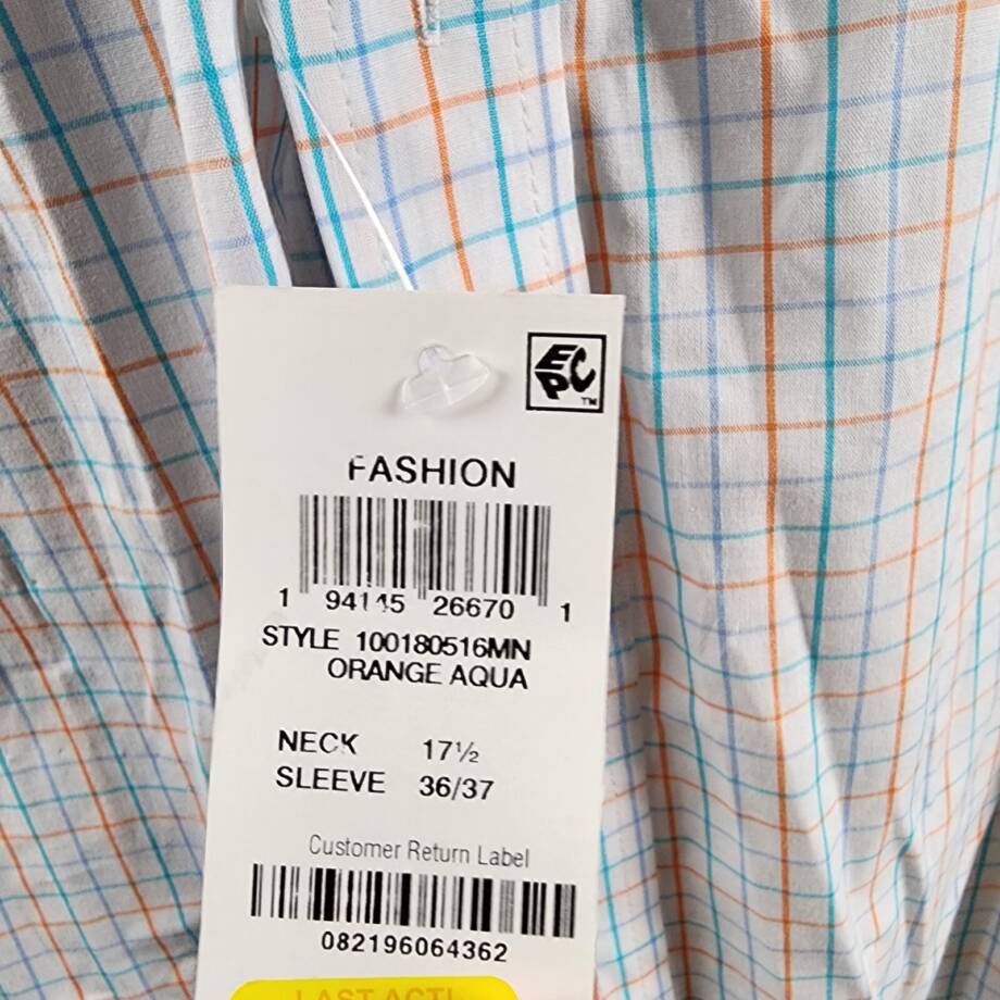 Club Room Regular Fit Performance Dress Shirt Men's 17.5 (36-37) White Multi L/S