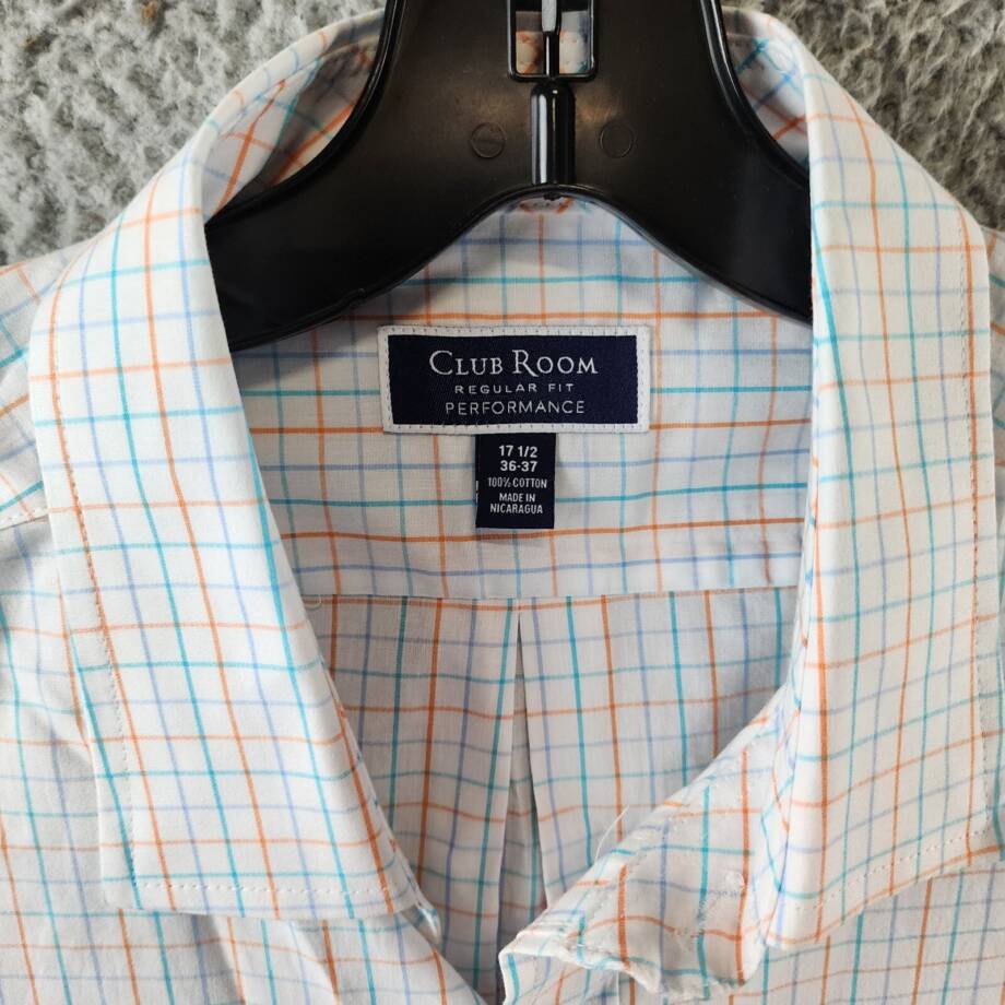 Club Room Regular Fit Performance Dress Shirt Men's 17.5 (36-37) White Multi L/S