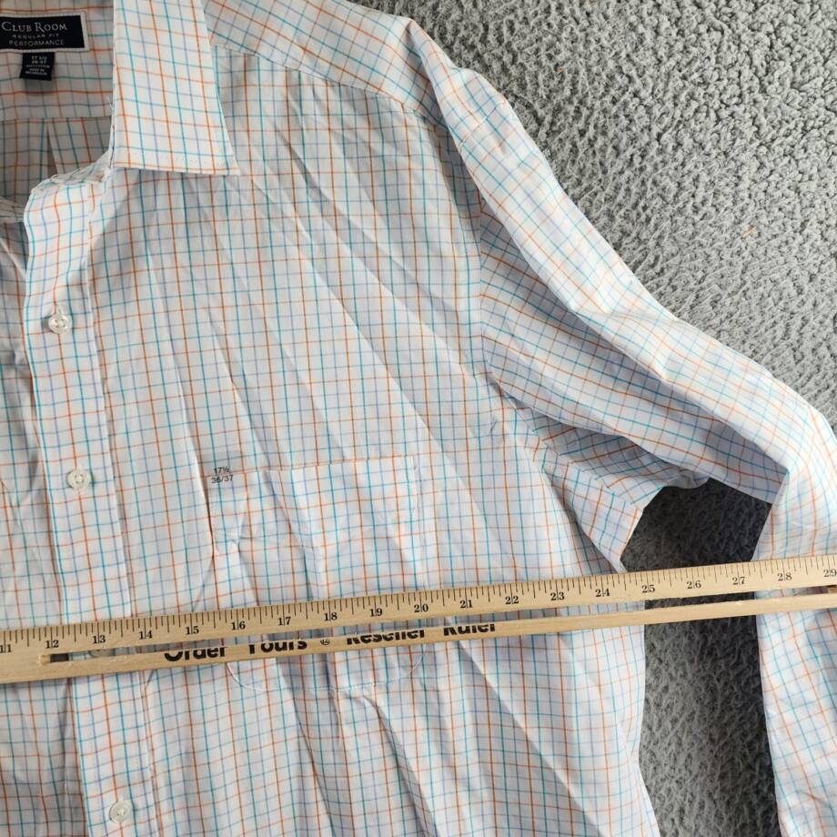 Club Room Regular Fit Performance Dress Shirt Men's 17.5 (36-37) White Multi L/S
