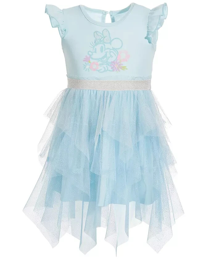 Disney Minnie Mouse Tutu Dress Little Girls' 4 Blue Flutter Sleeves Round Neck