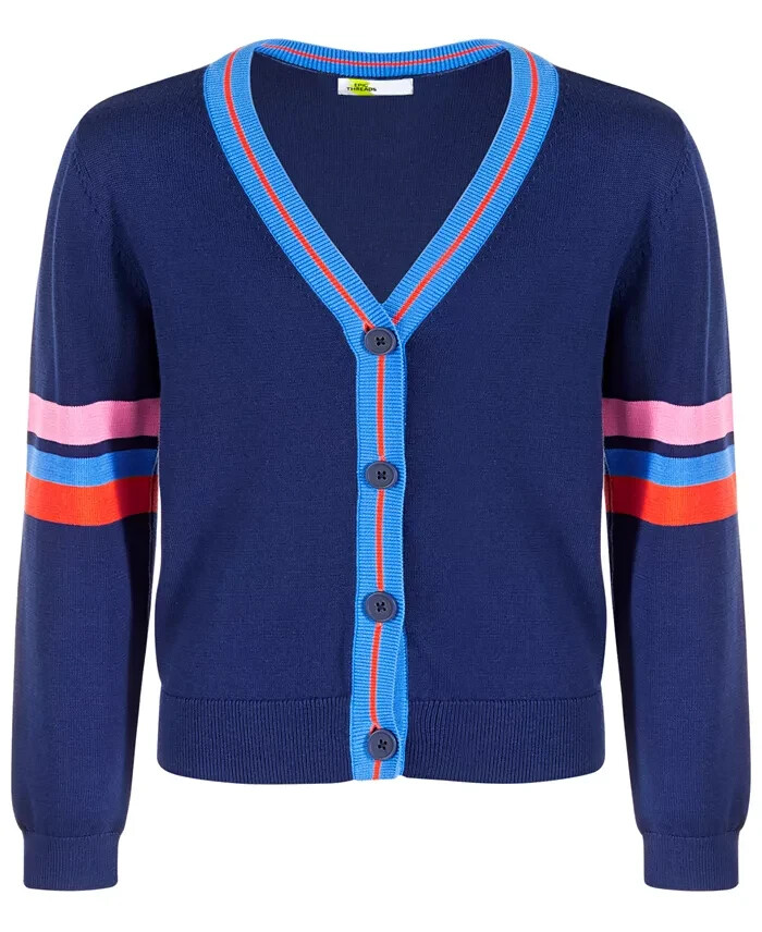 Epic Threads Varsity Cardigan Big Girl L (14-16) Medieval Blue Vneck Long Sleeve