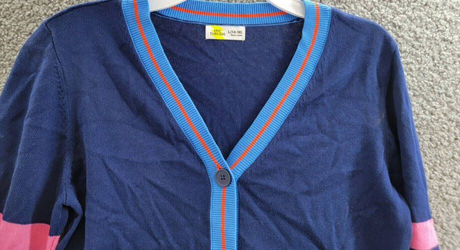 Epic Threads Varsity Cardigan Big Girl L (14-16) Medieval Blue Vneck Long Sleeve