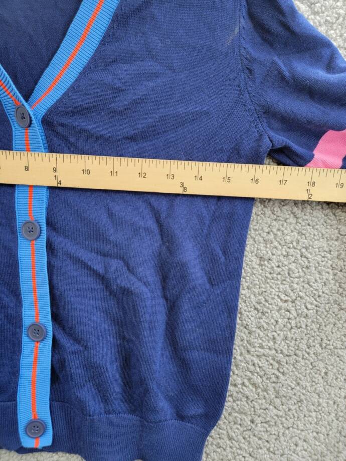 Epic Threads Varsity Cardigan Big Girl L (14-16) Medieval Blue Vneck Long Sleeve