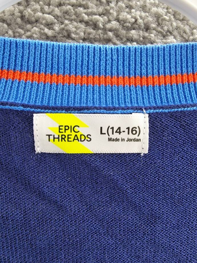 Epic Threads Varsity Cardigan Big Girl L (14-16) Medieval Blue Vneck Long Sleeve