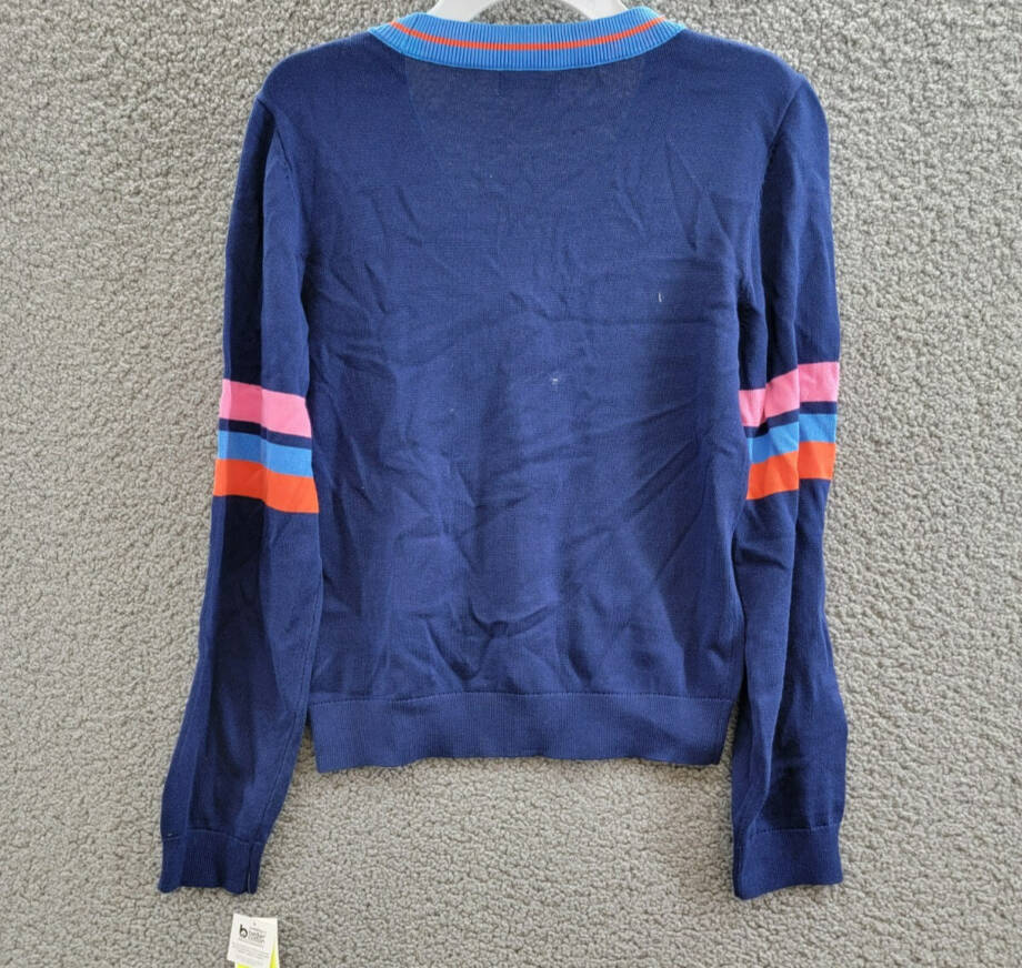 Epic Threads Varsity Cardigan Big Girl L (14-16) Medieval Blue Vneck Long Sleeve