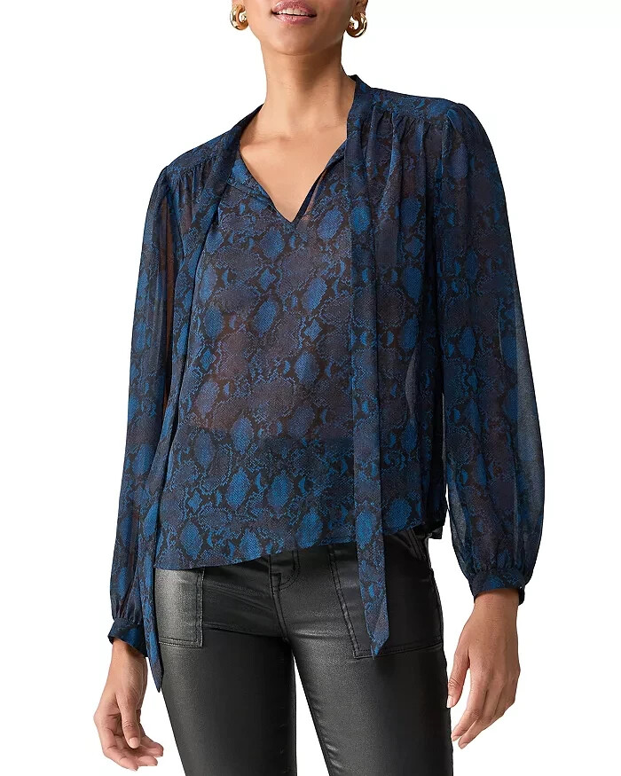 Sanctuary Camera Pose Blouse Women's XXS Cosmic Serpent Split Tie Neck Pullover