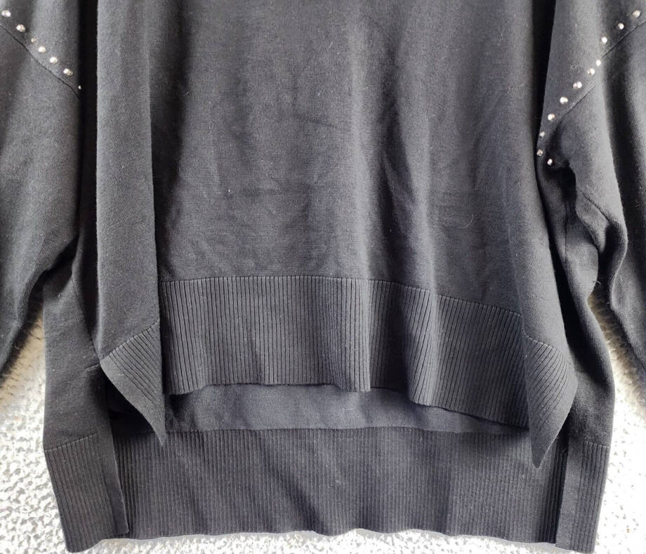 DKNY Studded Crew Neck Sweater Women's S Black Ribbed Hem Long Sleeve Pullover