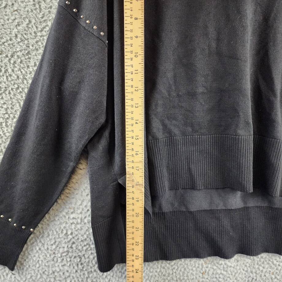 DKNY Studded Crew Neck Sweater Women's S Black Ribbed Hem Long Sleeve Pullover