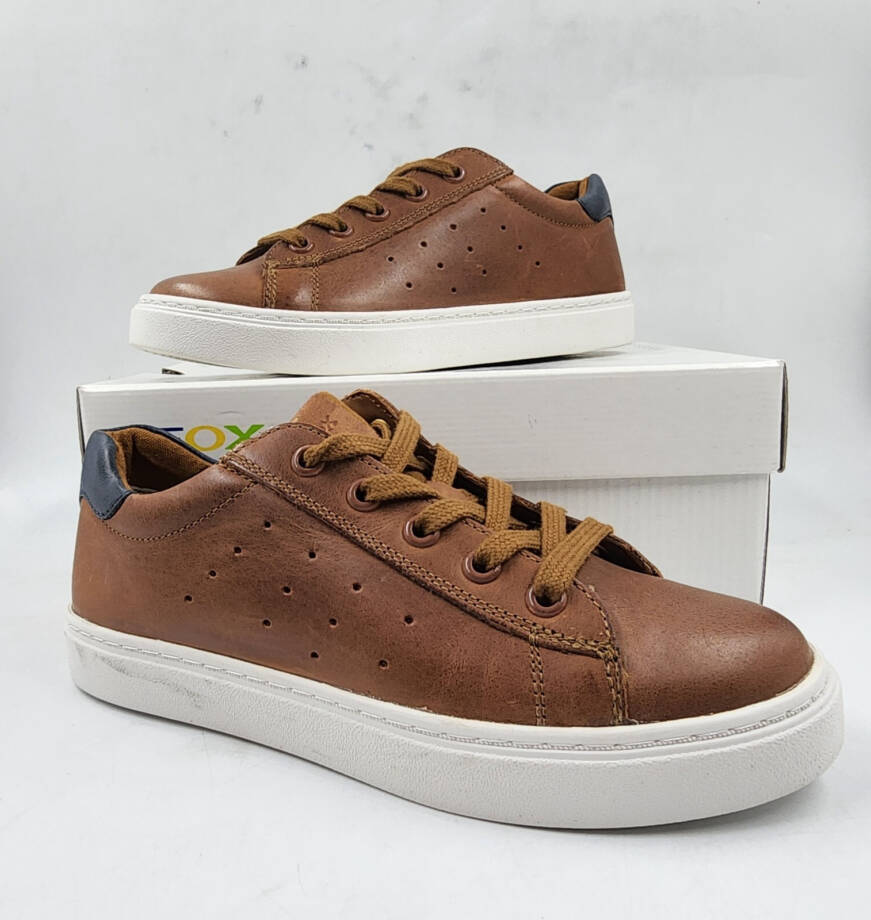 GEOX Nashik Garçon Low Cut Sneaker Boys 34 Cognac/Navy Lace And Zip Closure