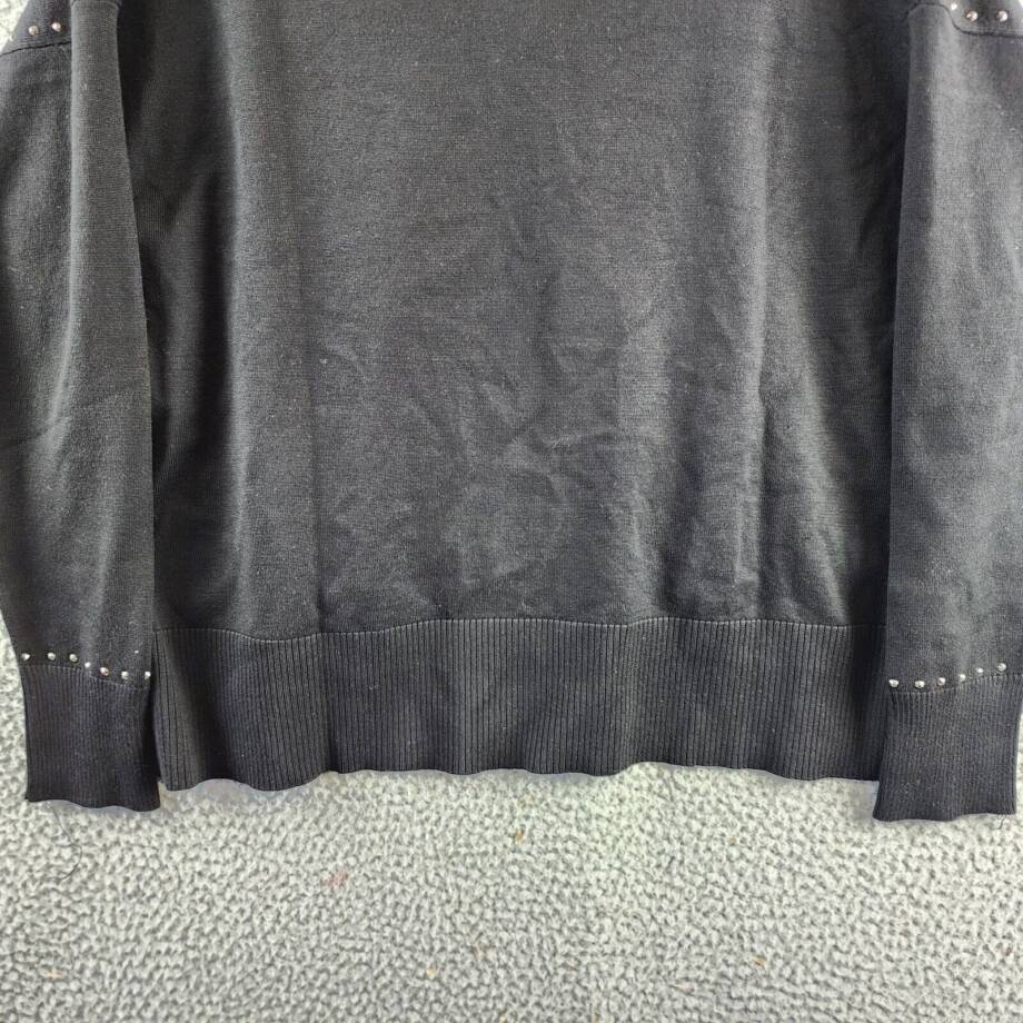 DKNY Studded Crew Neck Sweater Women's S Black Ribbed Hem Long Sleeve Pullover