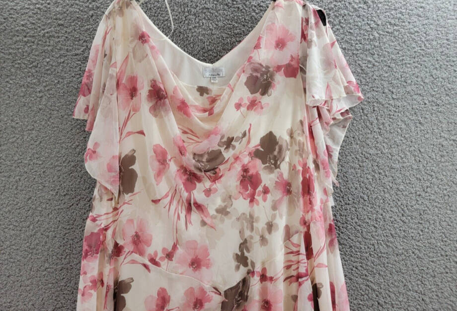 Robbie Bee Plus Size Floral Flutter-Sleeve Hankie-Hem Dress Women's 24W Cream