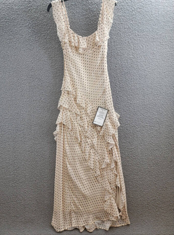 Speechless Scoop-Neck Ruffled-Chiffon Maxi Dress Juniors' M Cream/Black Side Zip