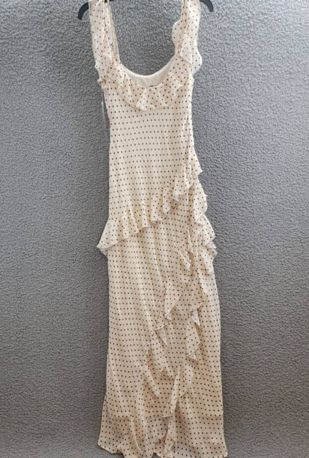 Speechless Scoop-Neck Ruffled-Chiffon Maxi Dress Juniors' M Cream/Black Side Zip