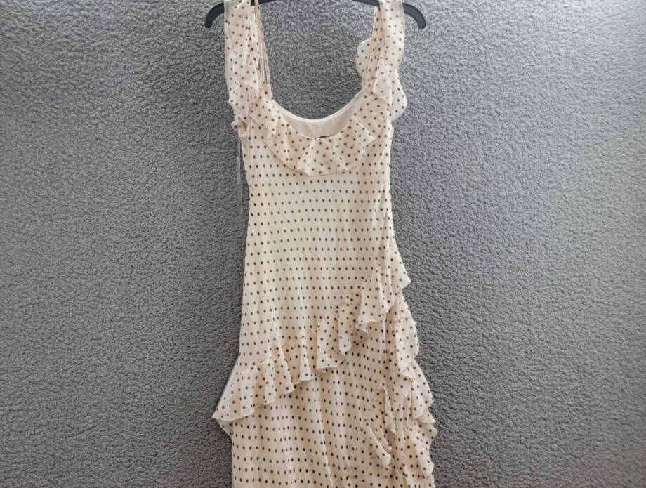 Speechless Scoop-Neck Ruffled-Chiffon Maxi Dress Juniors' M Cream/Black Side Zip