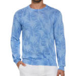 Cubavera Palm Print Crewneck Jacquard Sweater Men's L Della Robin Blue Pullover