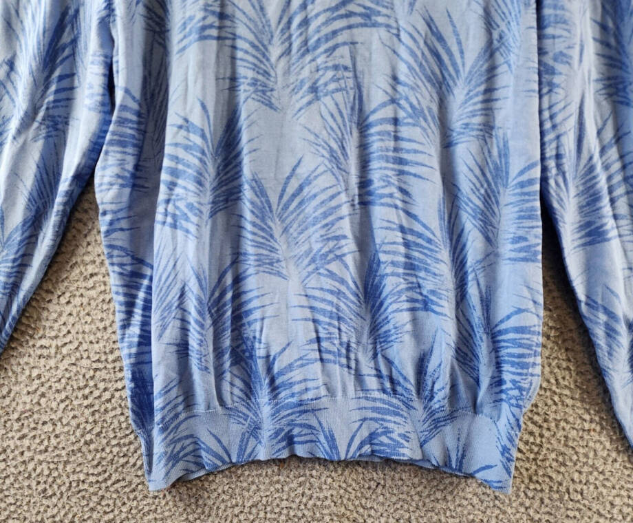 Cubavera Palm Print Crewneck Jacquard Sweater Men's L Della Robin Blue Pullover