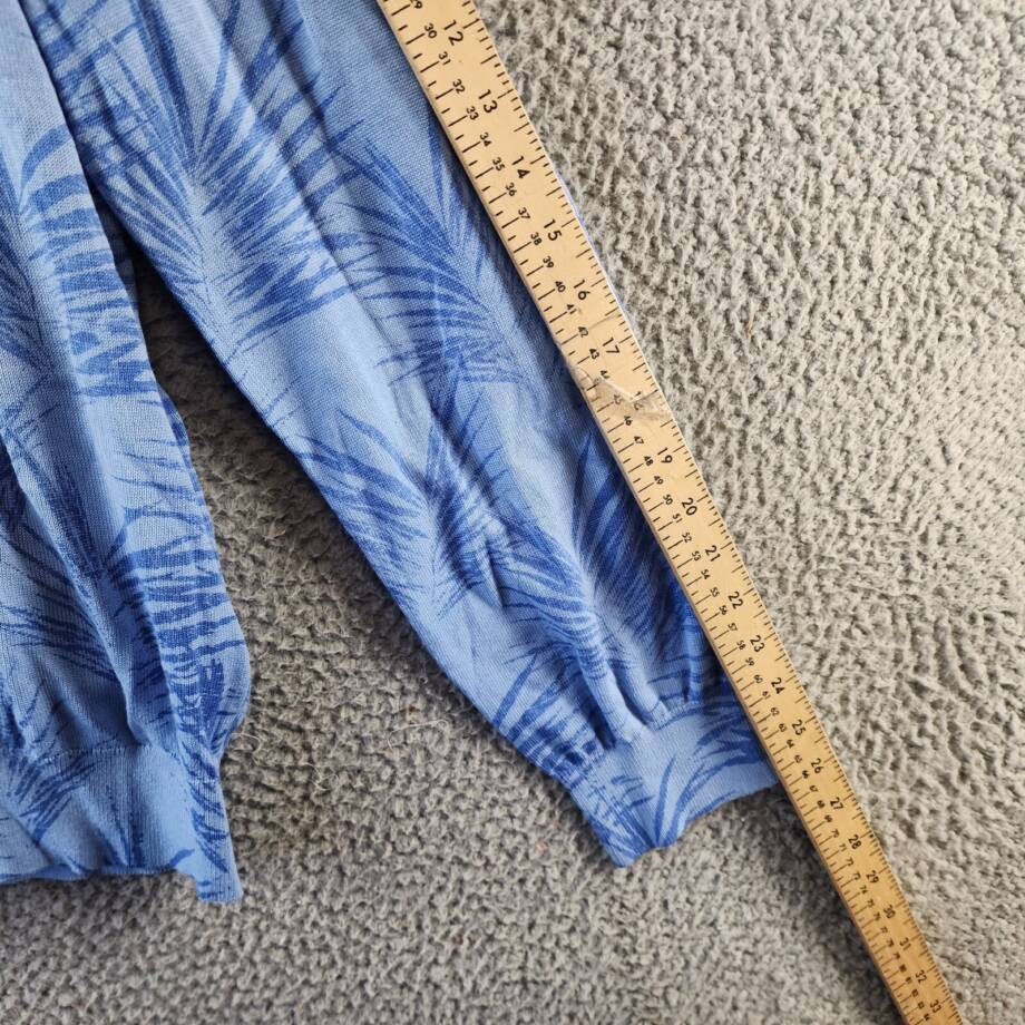 Cubavera Palm Print Crewneck Jacquard Sweater Men's L Della Robin Blue Pullover